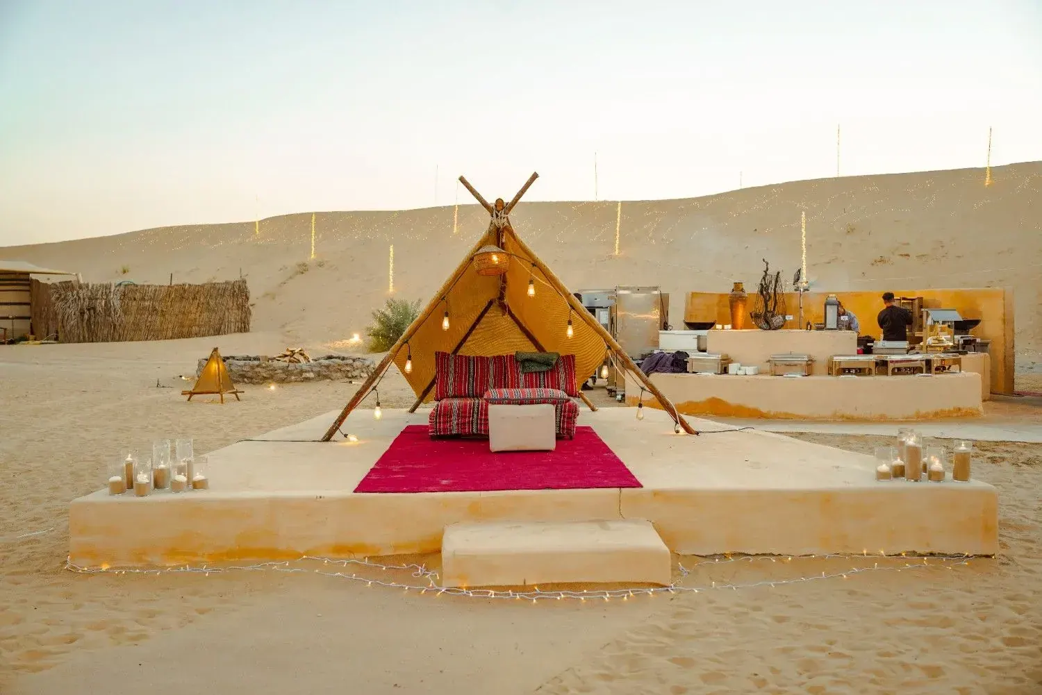 Tipi lounge on a crimson carpet