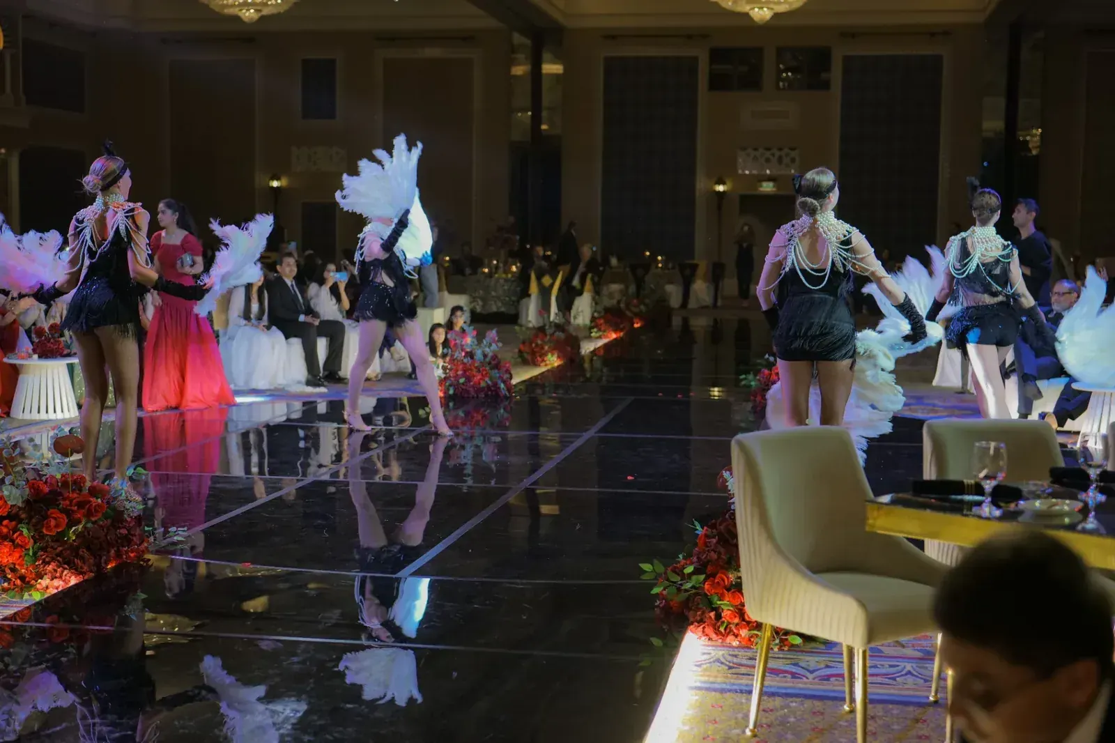 Runway show on a mirrored floor