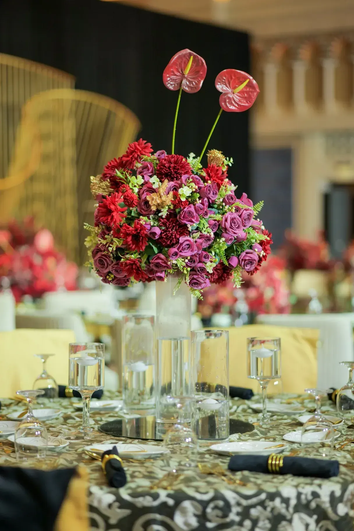 Tall anthurium centrepiece